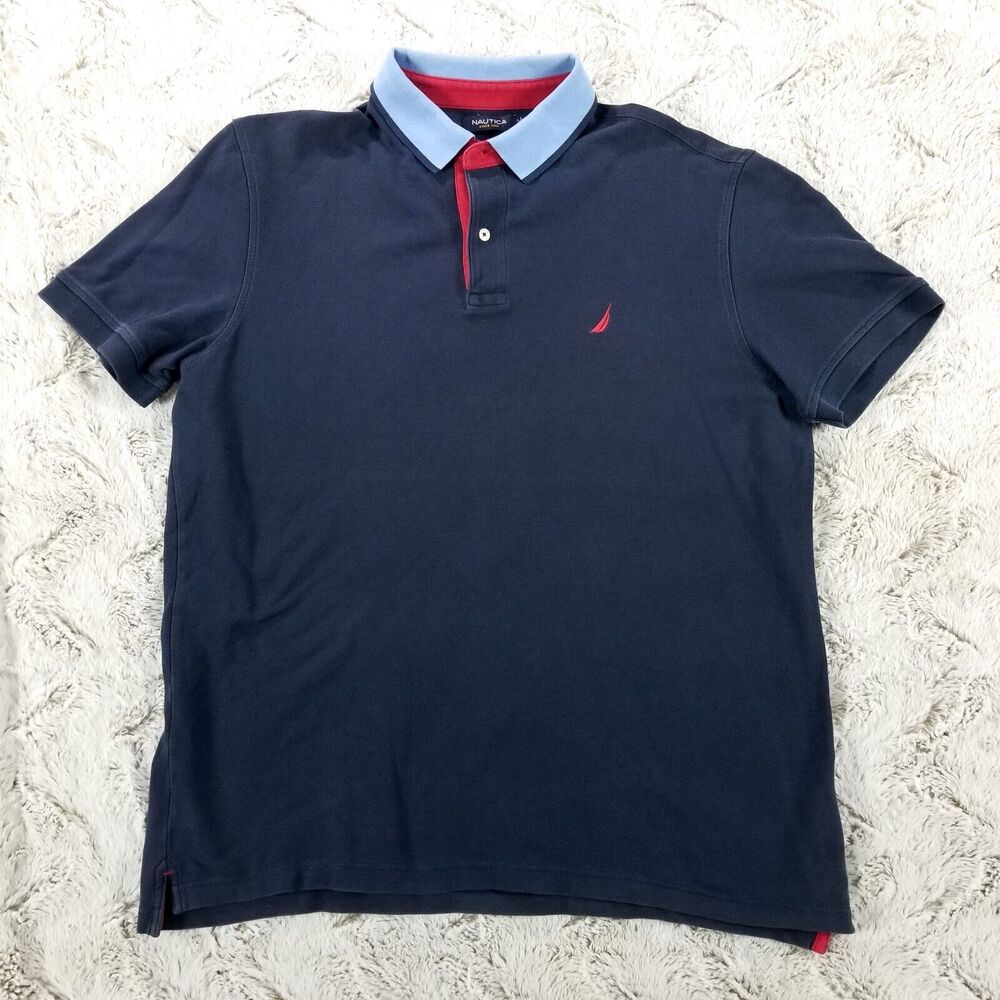 Nautica‎ Shirt Polo Mens L Rugby short Sleeve Collared